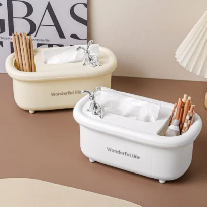 2 in1 Creative Multipurpose Bunny Tissue Box with Cosmetics Holder-SA2408-299(Cream) - Image 2