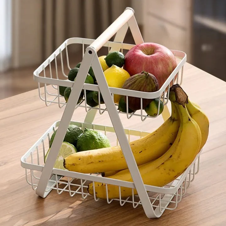 2 Tier Metalic Multi Purpose Storage Basket- White - Image 3