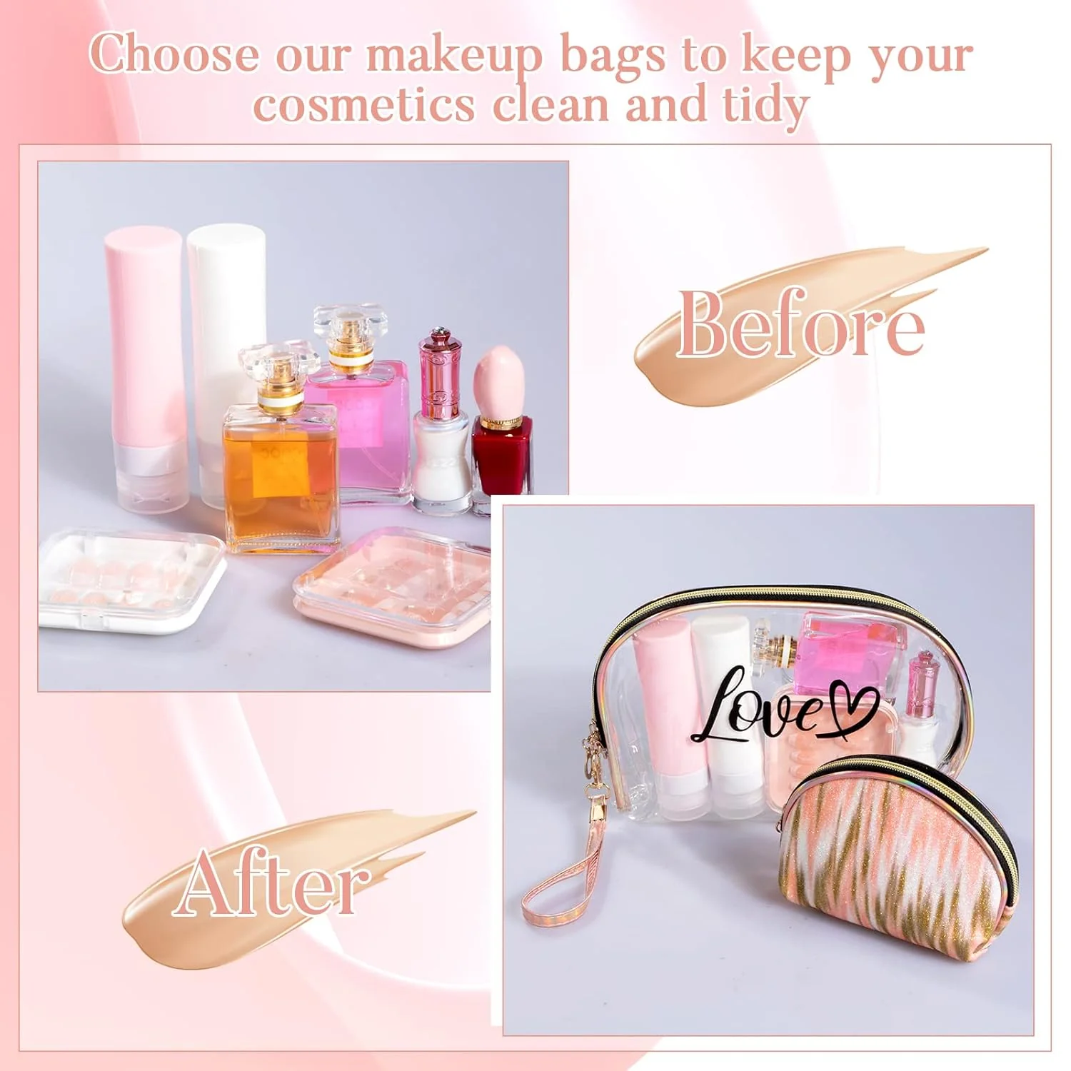 2PCs Portable Makeup Organizer Bag-LOVE(SA2405-125) - Image 3