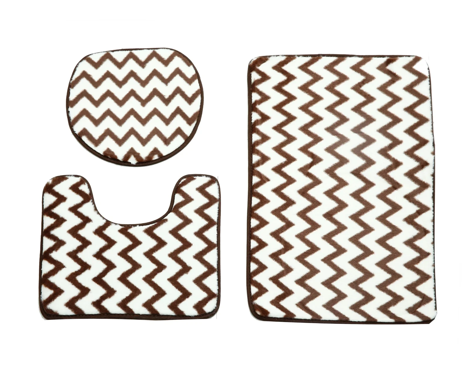3 PCs Anti Skid Commode Mat Set-Brown Geometric - Image 3