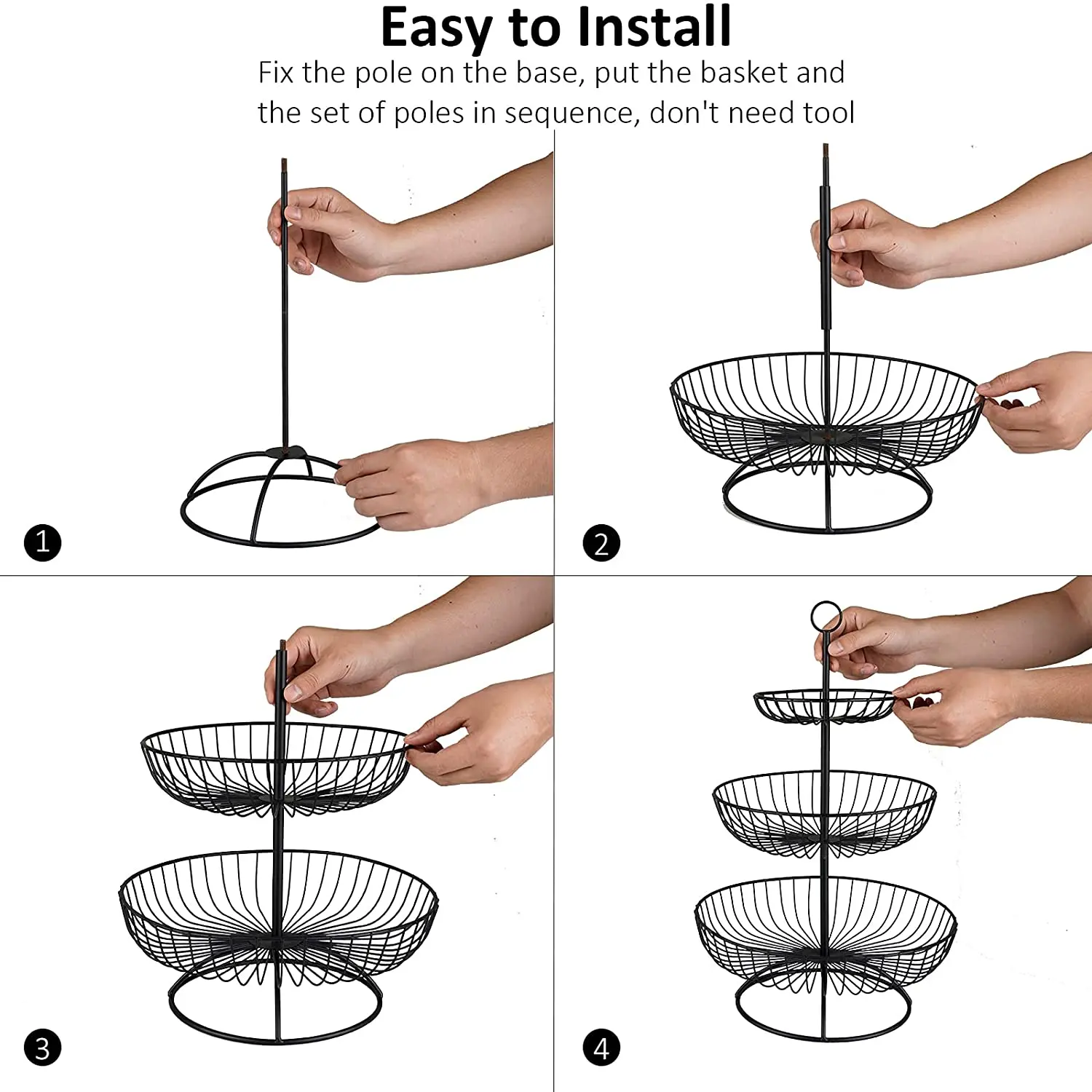 3 Tier Metal Fruit Storage Basket-Black(SA2405-08) - Image 11