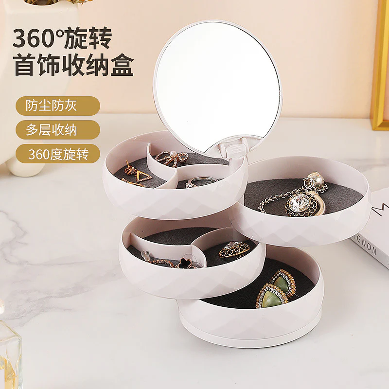 360° Rotatable Jewelry Organizer With Mirror-SA2411-53 (White) - Image 10