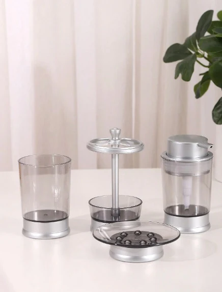 4 PCs Bath Accessories Set-(2582)Silver Glass - Image 4