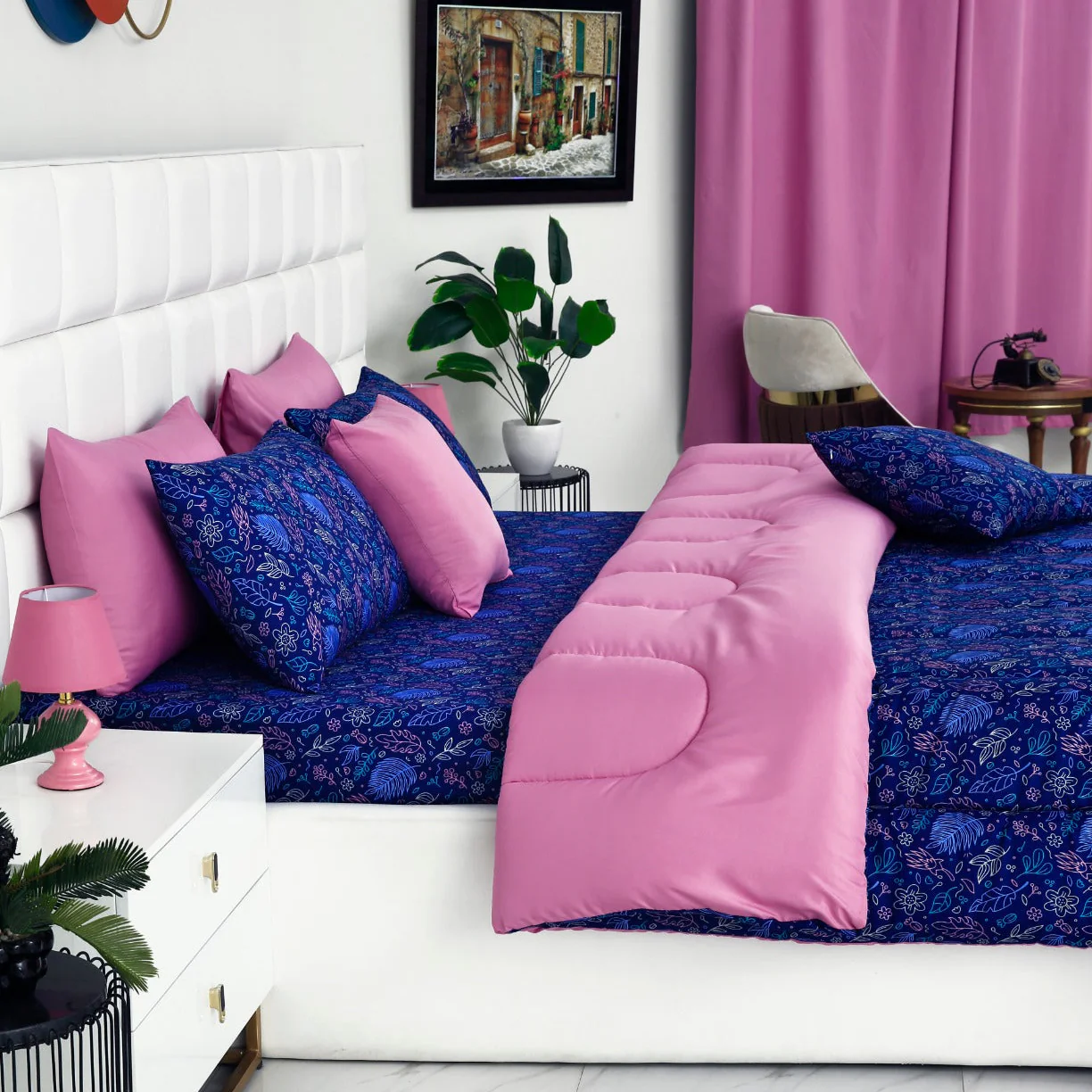 5 PCs Single Razai Set-Blue Lilly