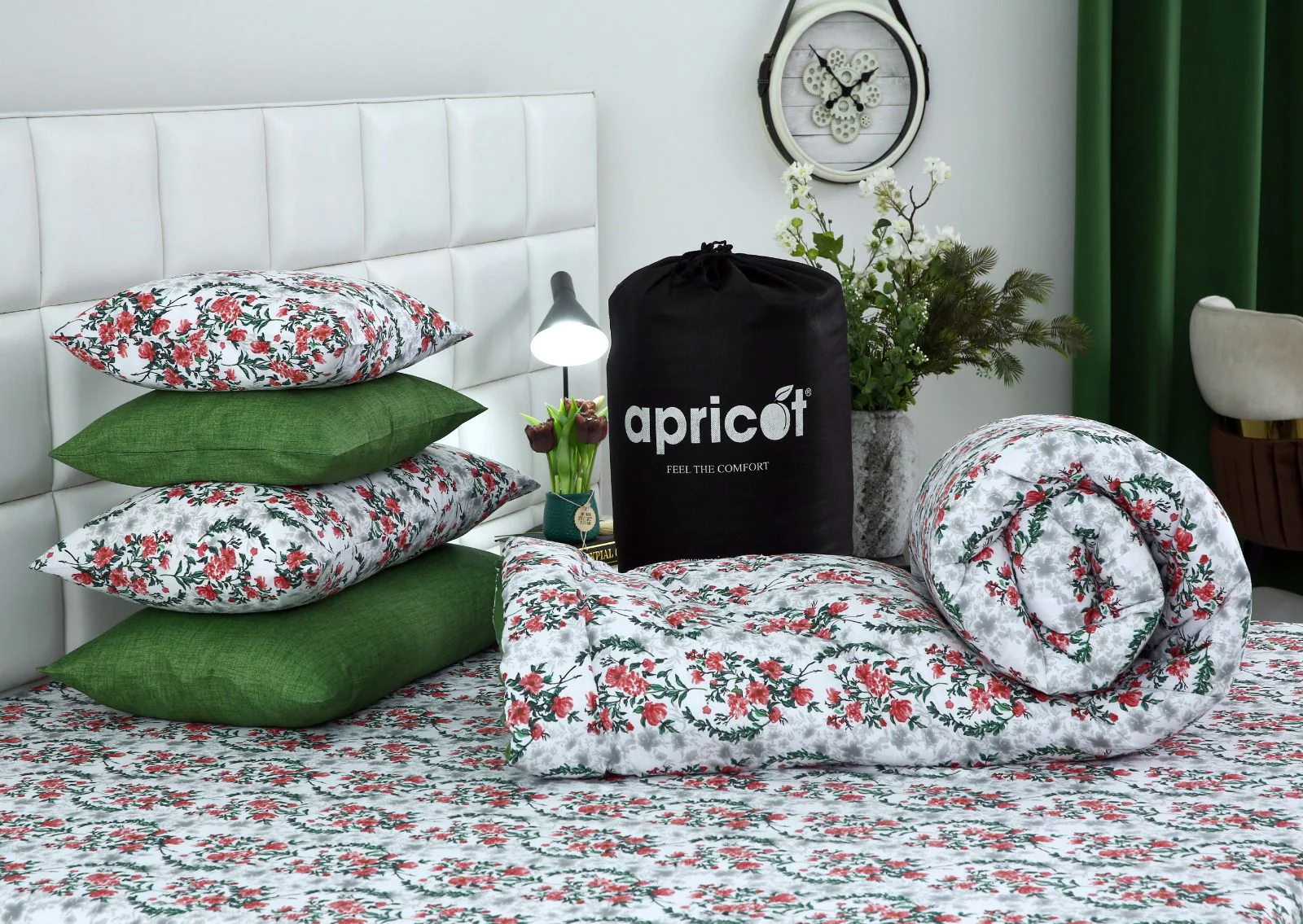 5 PCs Single Razai Set-Emerald Blooms - Image 5