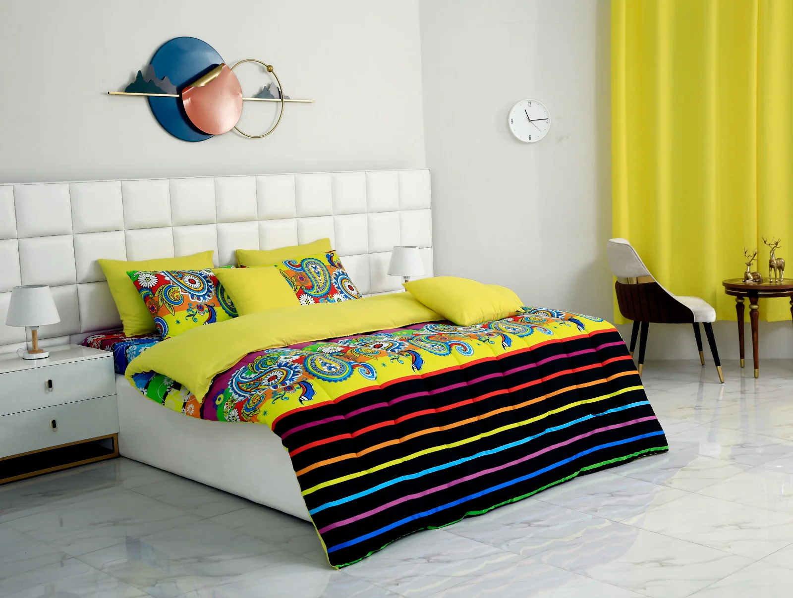 5 PCs Single Comforter Set-Multi Flower (Yellow Reverse) - Image 8