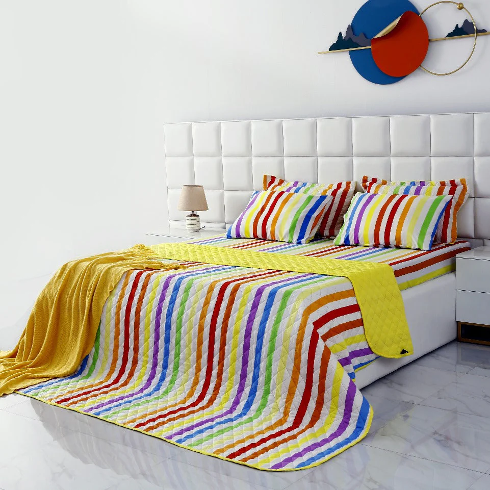 6 PCs Bed Spread Set-Multi Stripe(Yellow)