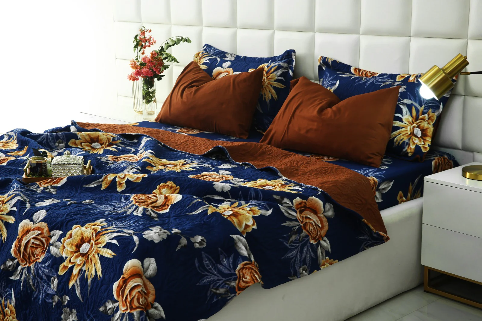 6 PCs Printed Bed Spread Set-Ethnic Flowers - Image 11