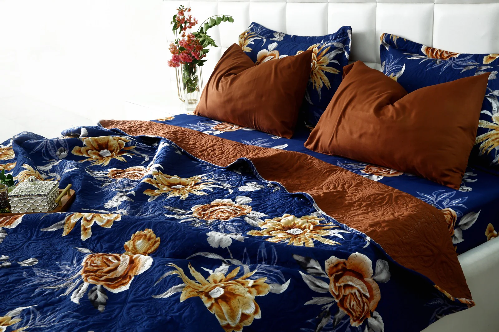 6 PCs Printed Bed Spread Set-Ethnic Flowers - Image 13
