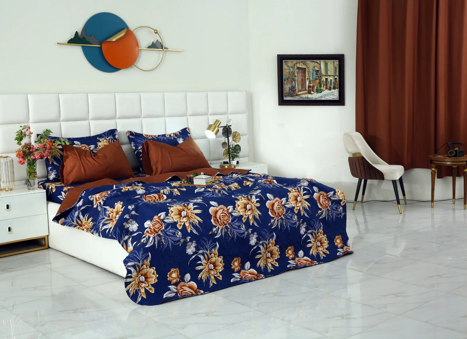 6 PCs Printed Bed Spread Set-Ethnic Flowers - Image 2