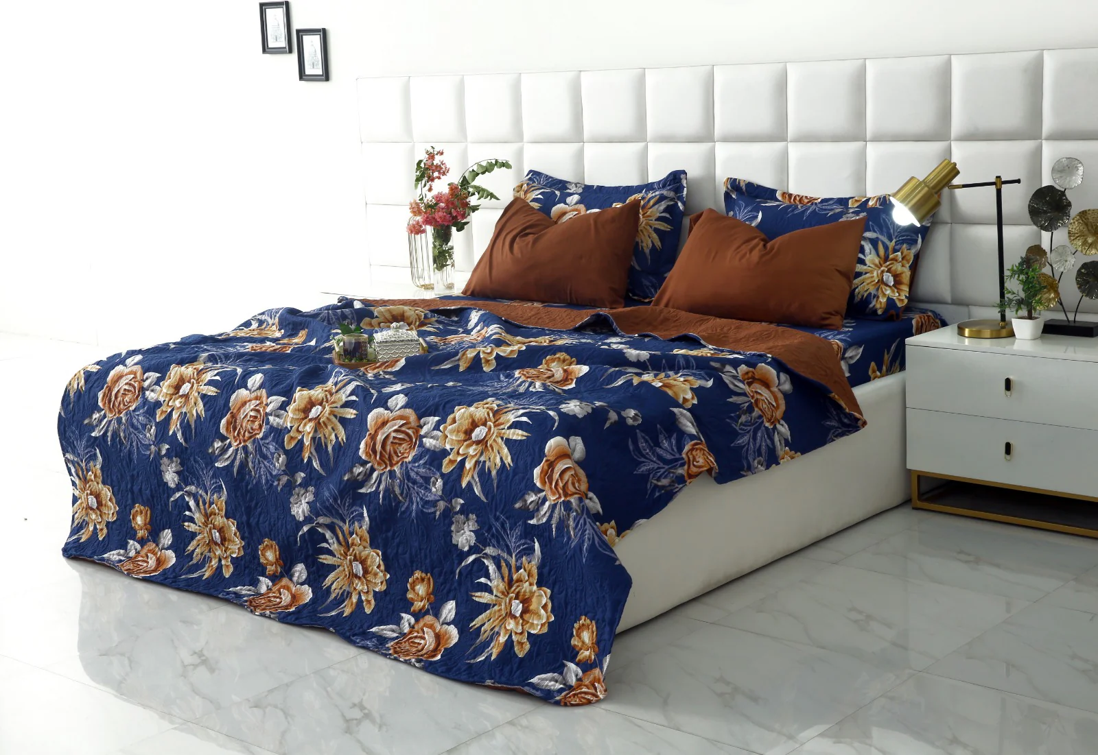 6 PCs Printed Bed Spread Set-Ethnic Flowers - Image 6