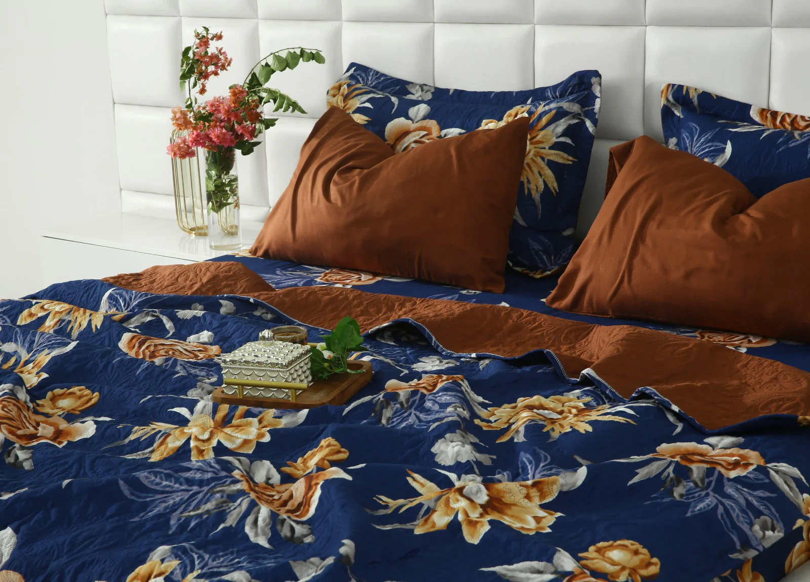 6 PCs Printed Bed Spread Set-Ethnic Flowers - Image 8