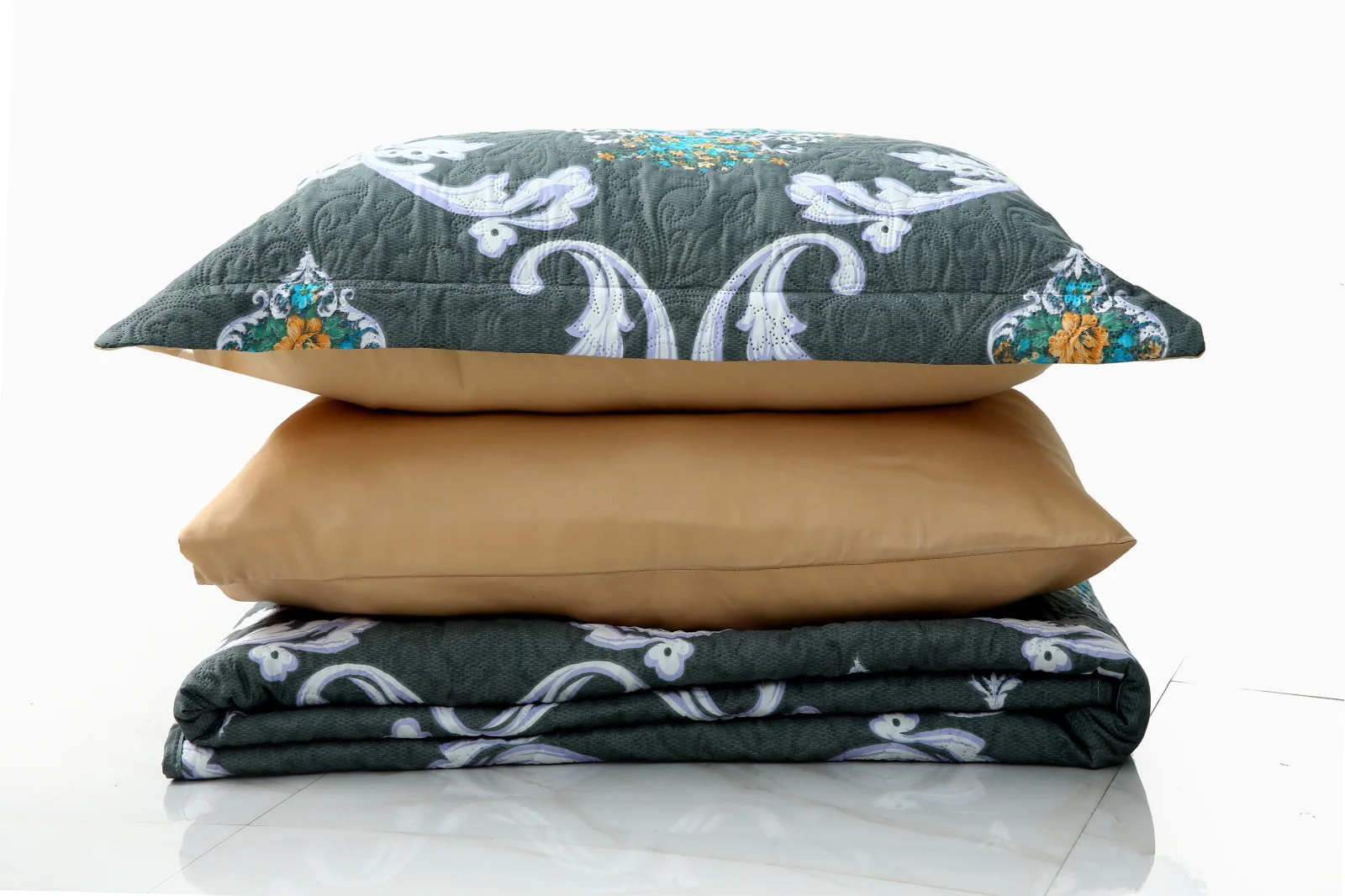 6 PCs Printed Bed Spread Set-Medallion Gold - Image 13