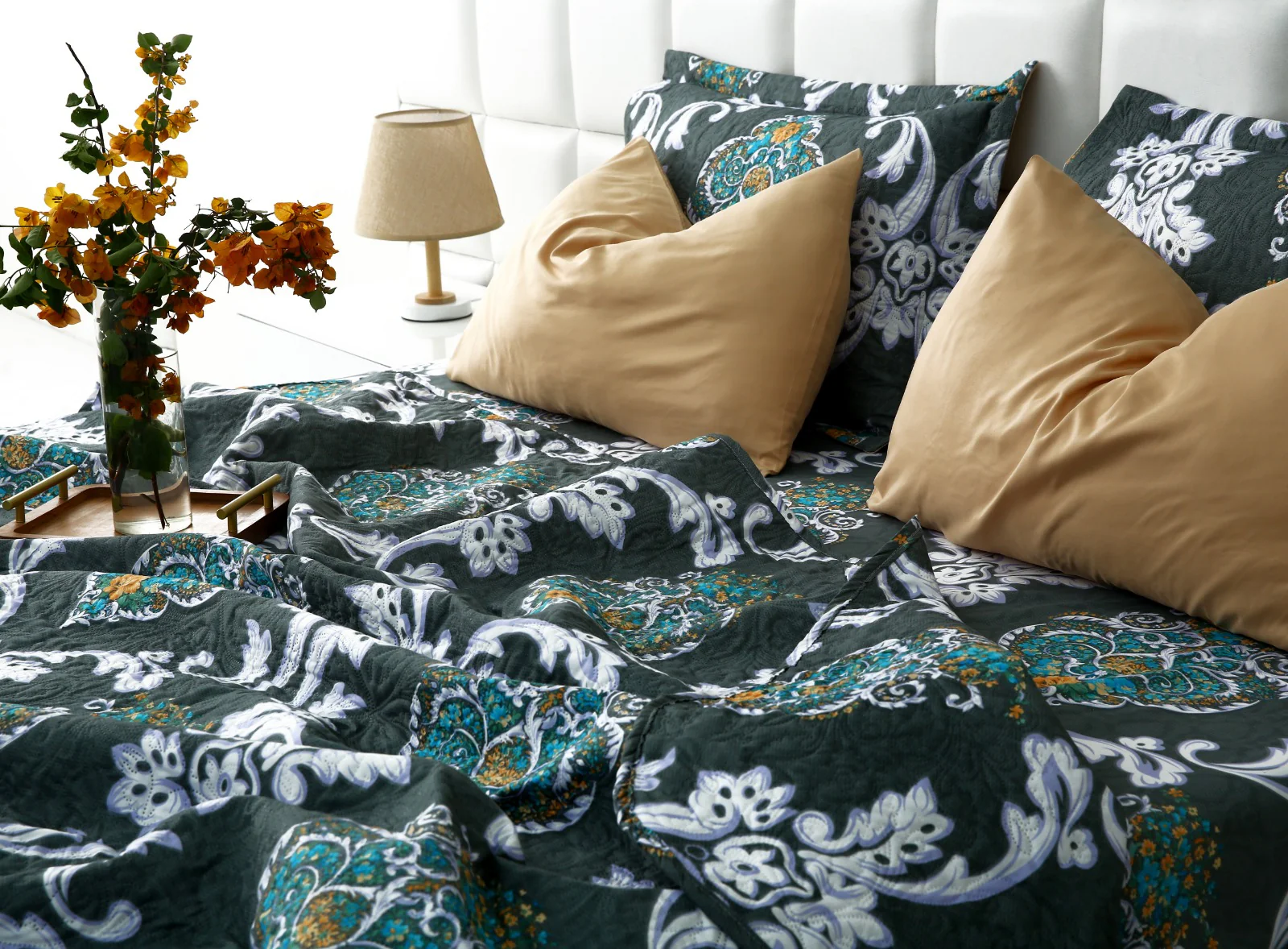 6 PCs Printed Bed Spread Set-Medallion Gold - Image 6