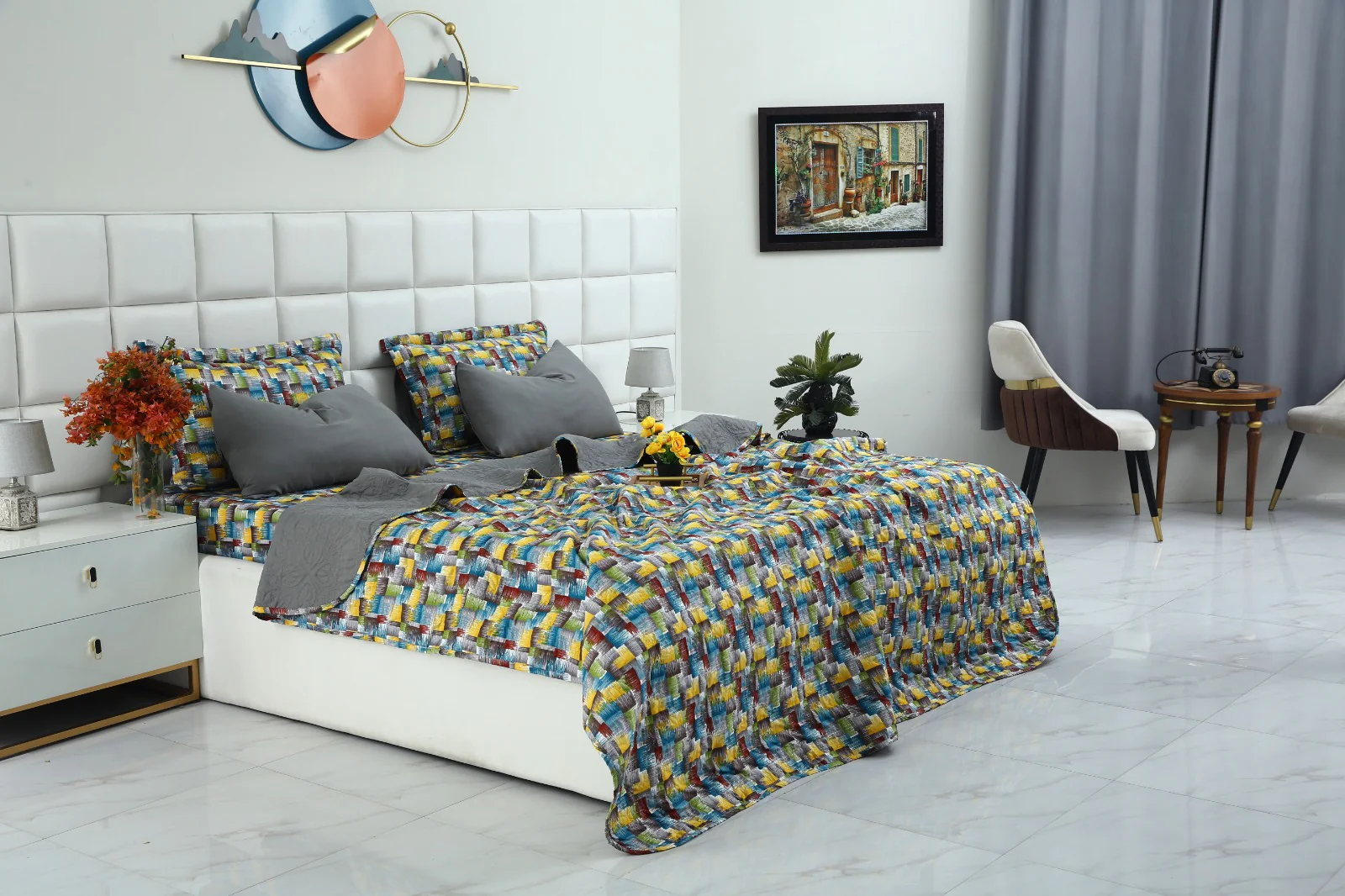 6 PCs Printed Bed Spread Set-Multi Ombre - Image 2