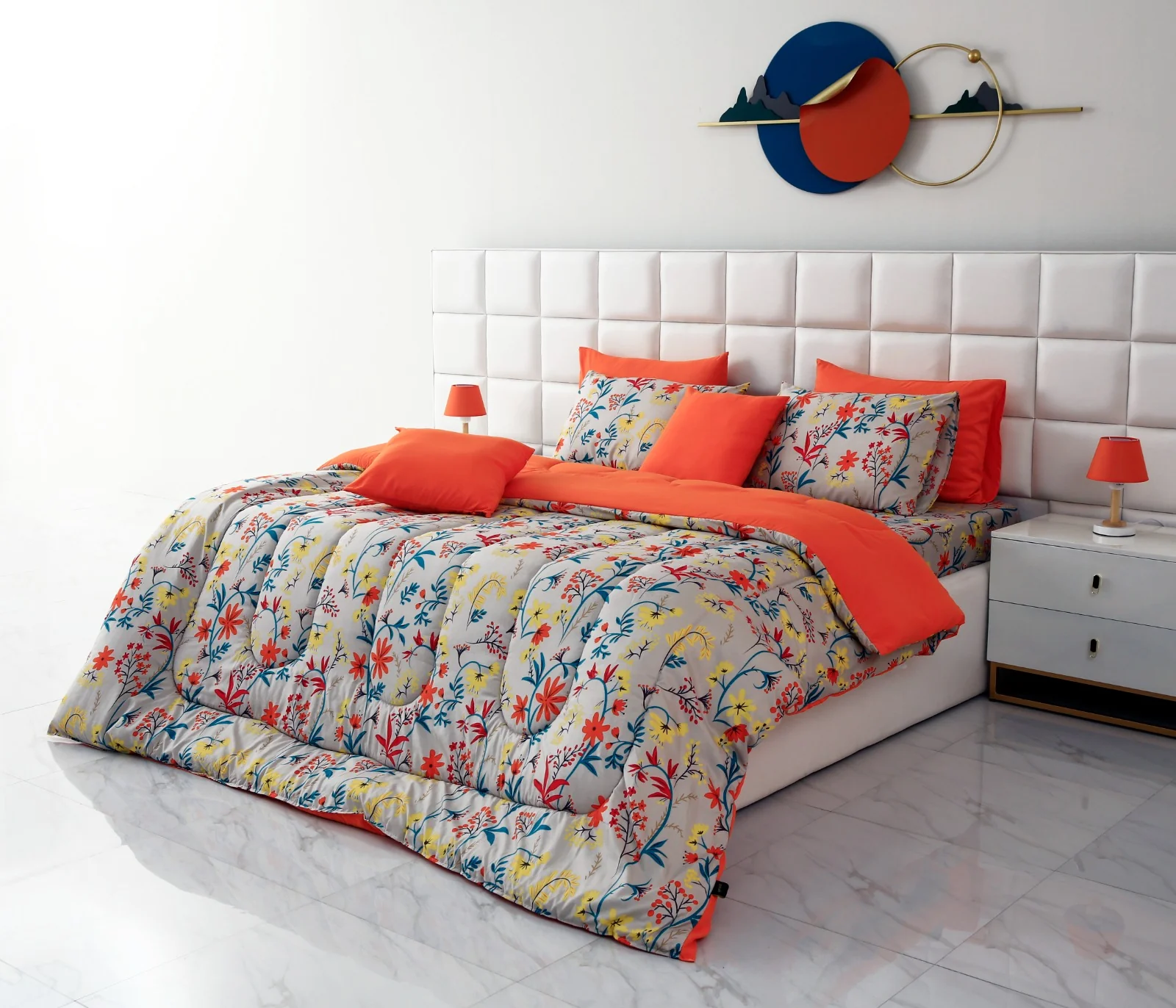 8 PCs Winter Razai Set-Orange Lilly - Image 2