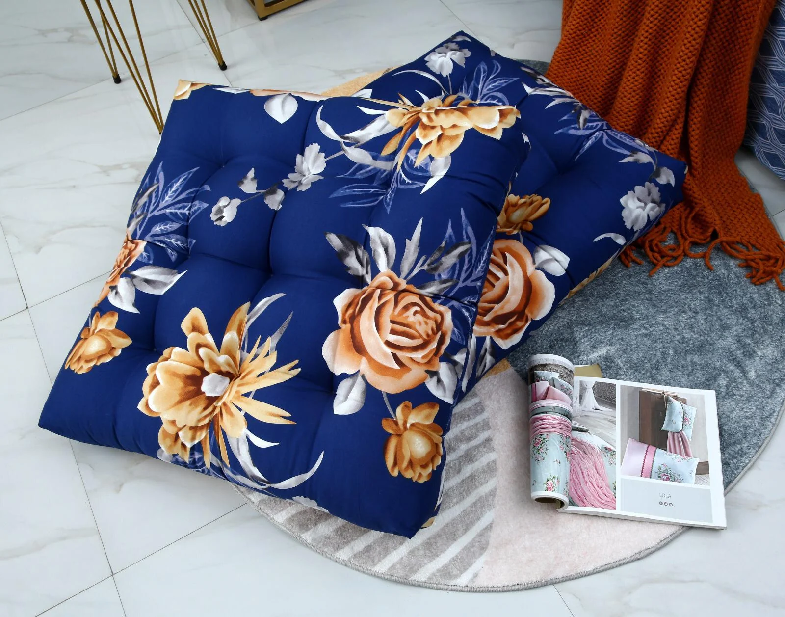 Digital Printed Square Floor Cushions-Ethnic Flowers - Image 2