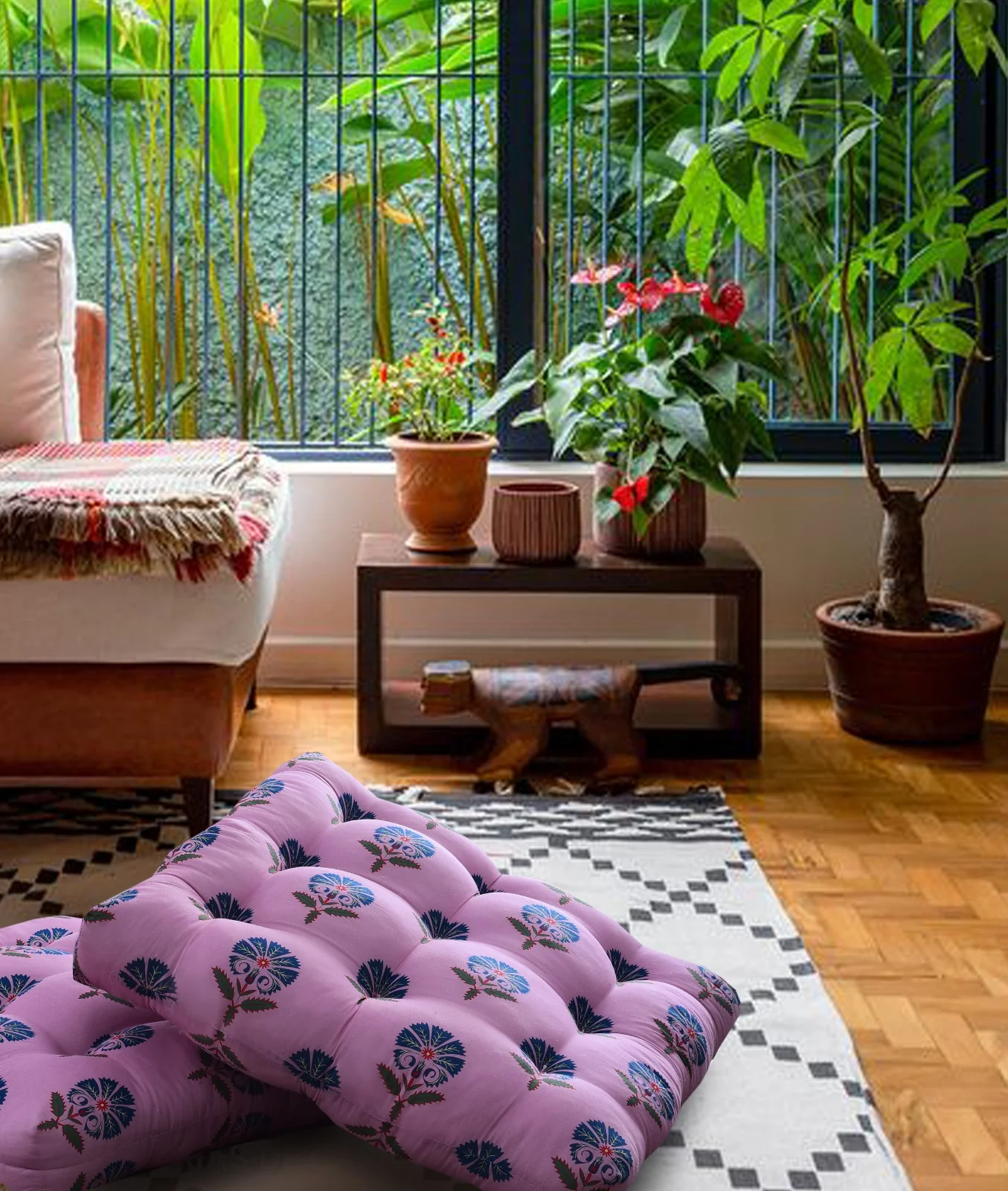 Digital Printed Square Floor Cushions-Fire Work - Image 2