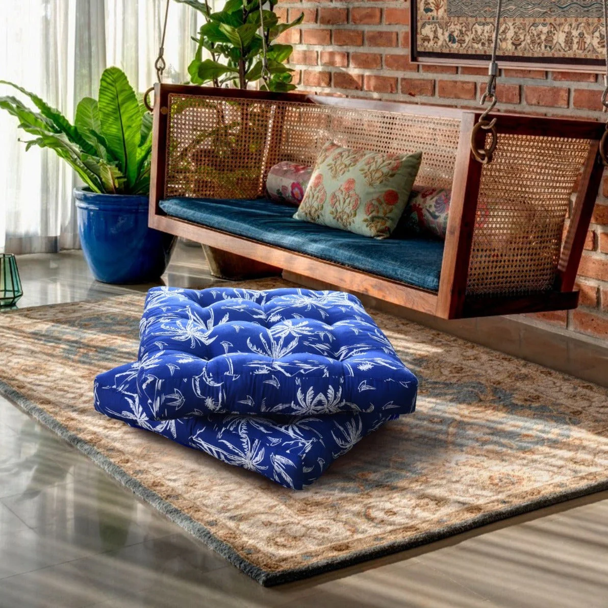 Digital Printed Square Floor Cushions- Palm Tree - Image 2