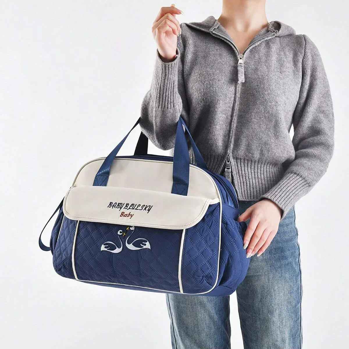 Multi function Mommy Bag with Large Capacity-SA2408-273(Blue) - Image 2