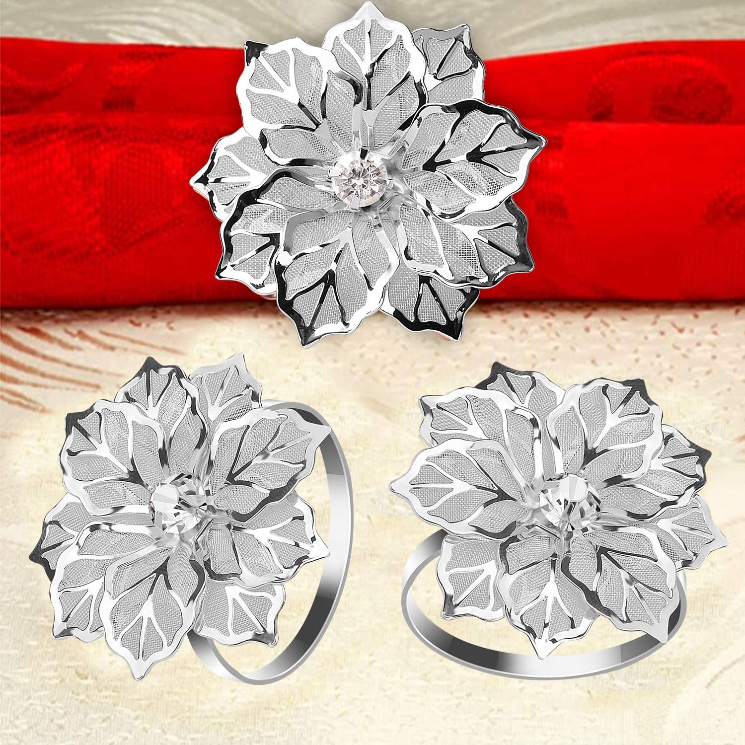 Napkin Holder Rings-Silver Flower - Image 12