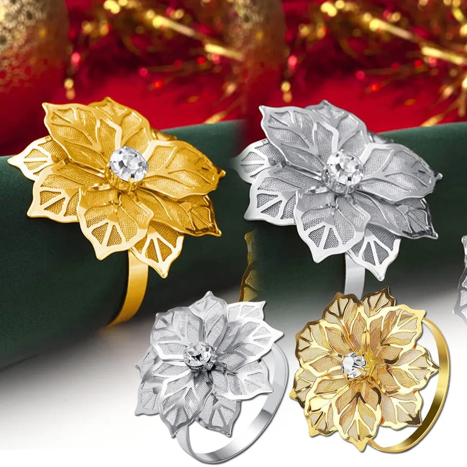 Napkin Holder Rings-Silver Flower - Image 2