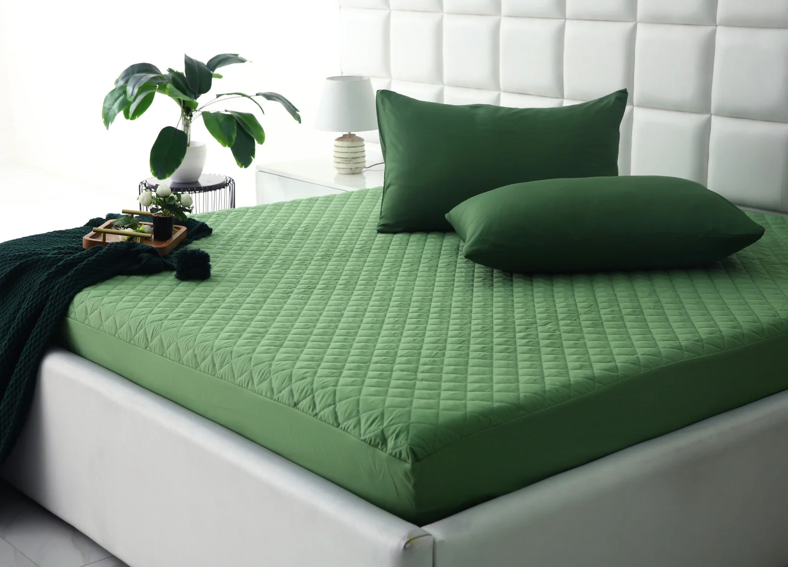 Quilted Waterproof Mattress Protector-Green - Image 4