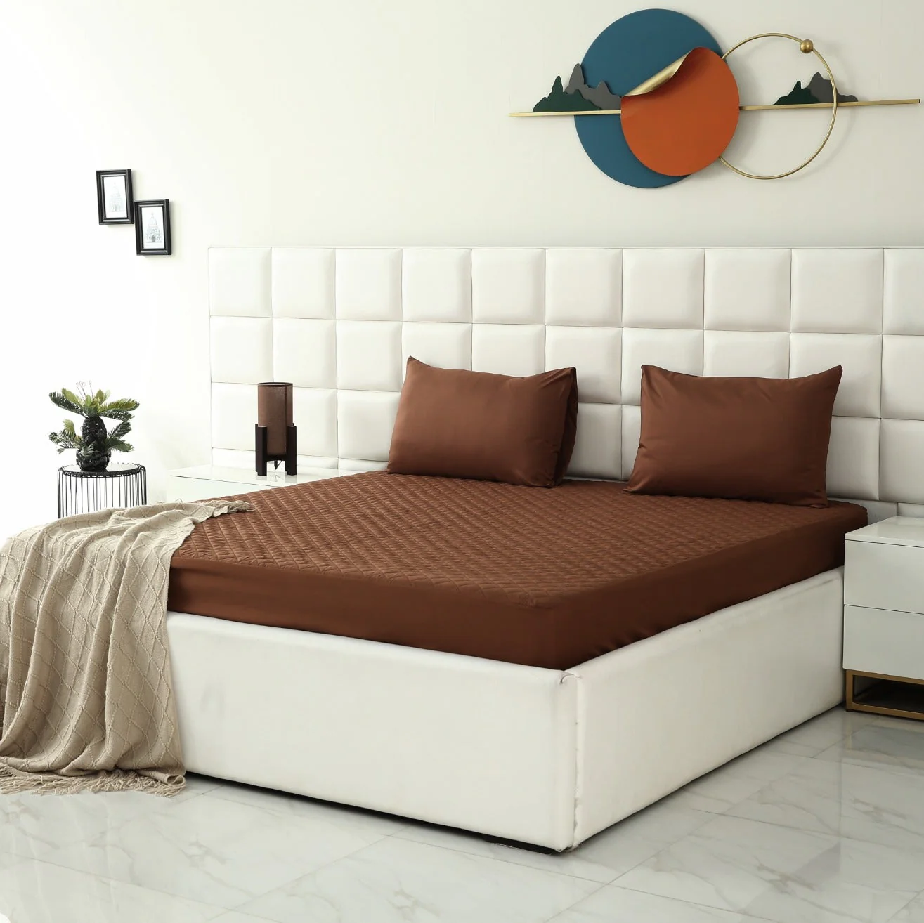 Quilted Waterproof Mattress Protector-Brown