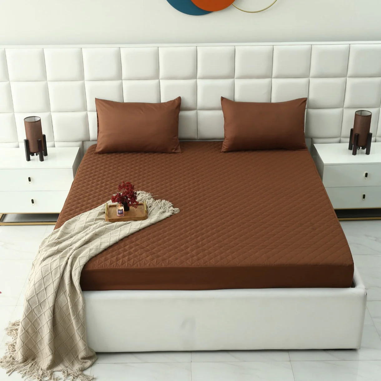 Quilted Waterproof Mattress Protector-Brown - Image 3