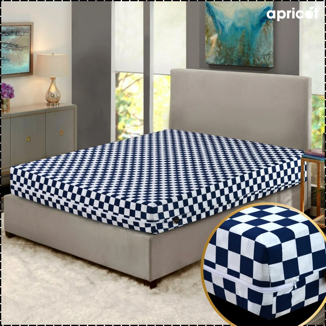 Zipper Mattress Cover Printed-Blue Chess