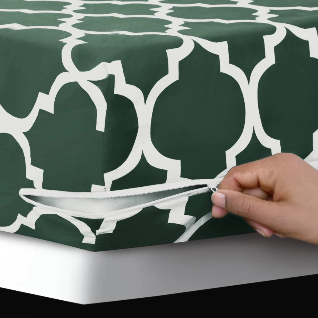 Zipper Mattress Cover Printed-Olive Geometric