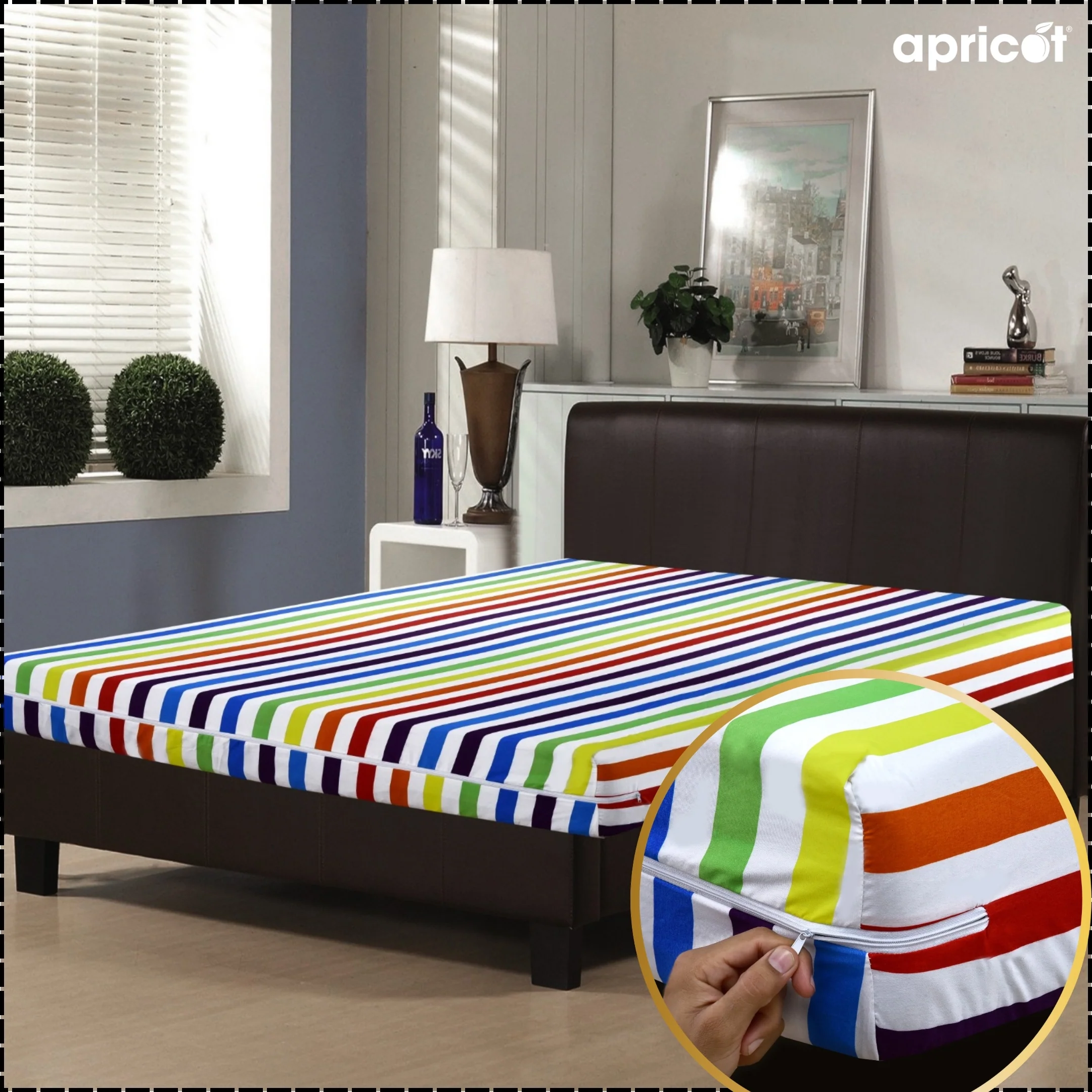 Zipper Mattress Cover Printed-Rainbow Stripes